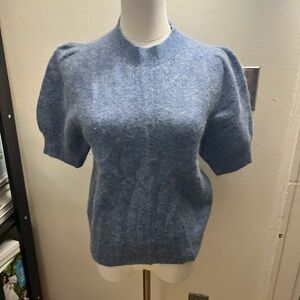 Banana Republic Women’s Blue Short-Sleeve Puff Alpaca Fuzzy Sweater Size S
